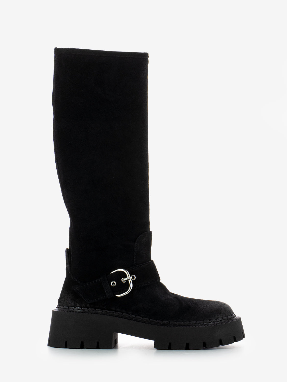 Black suede tank boots