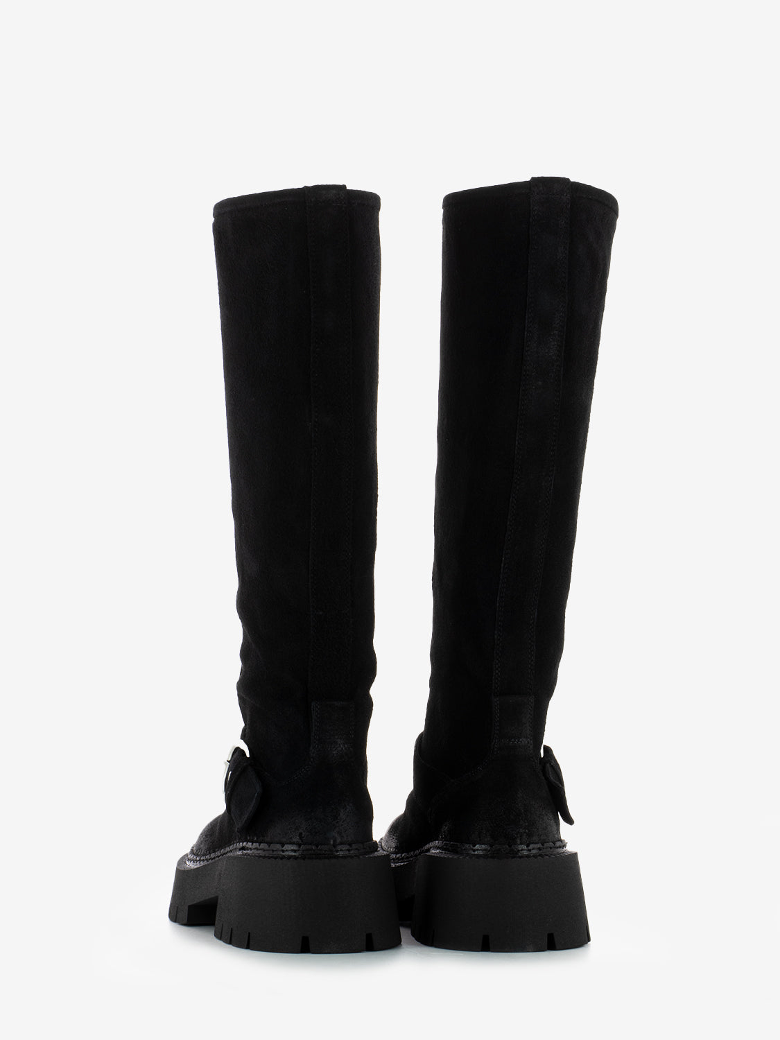 Black suede tank boots