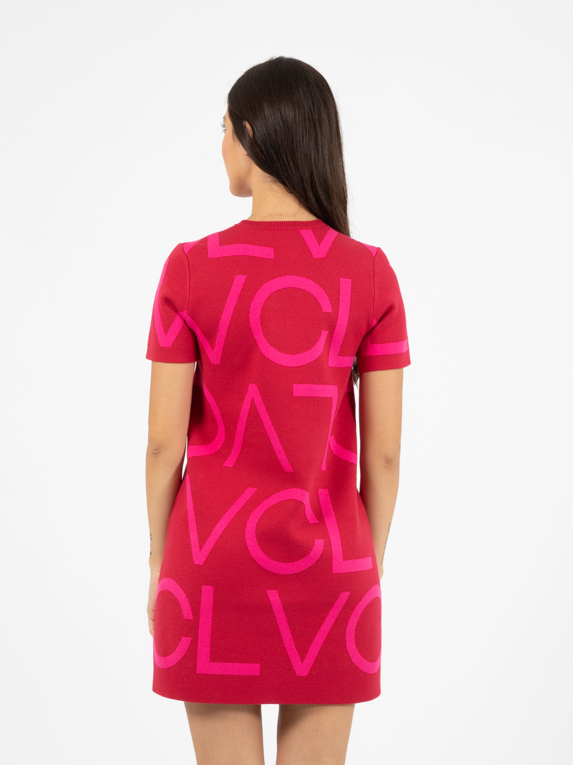 Abito in maglia lettering rosso / fuxia