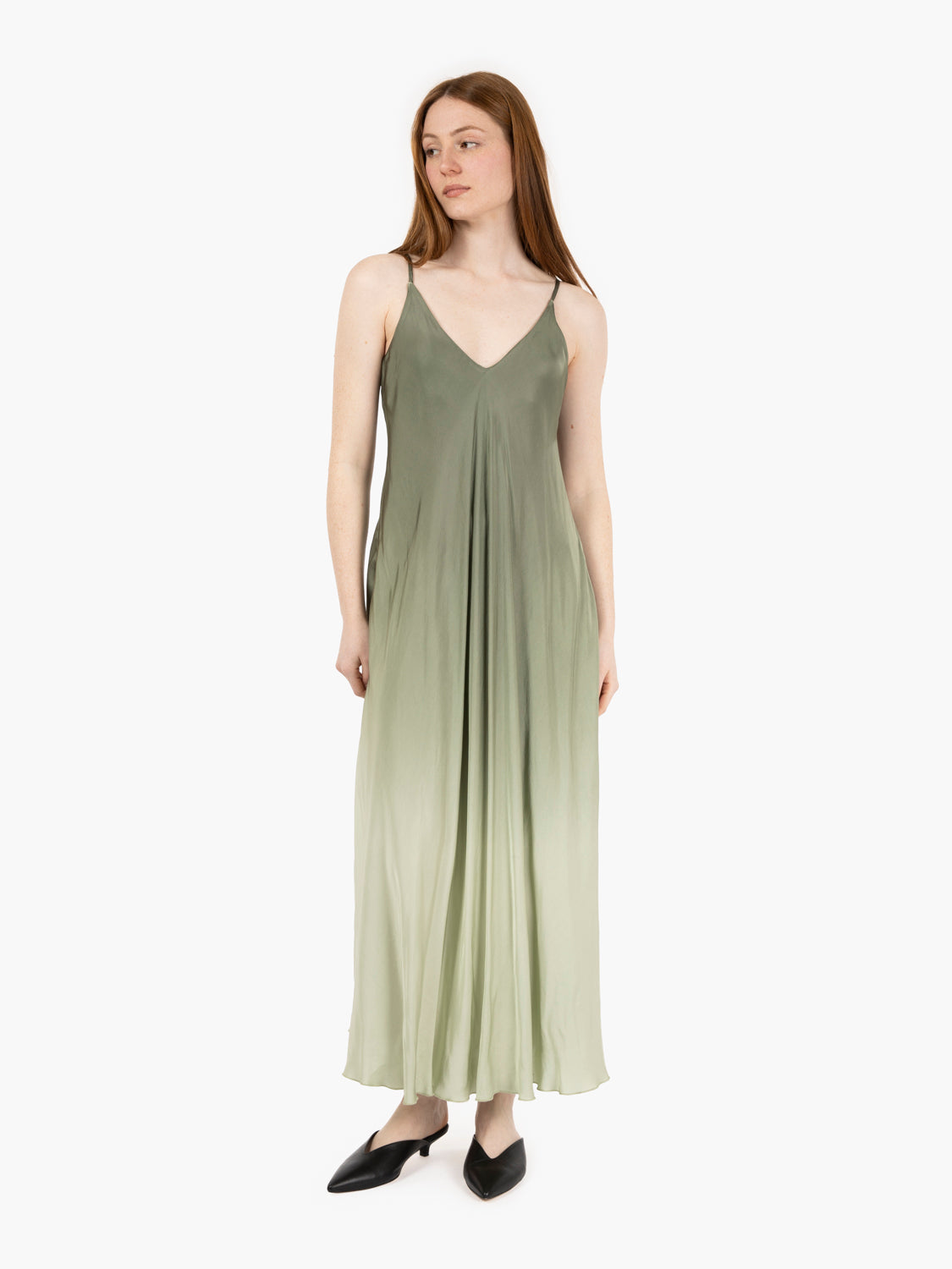 Green degradé satin dress