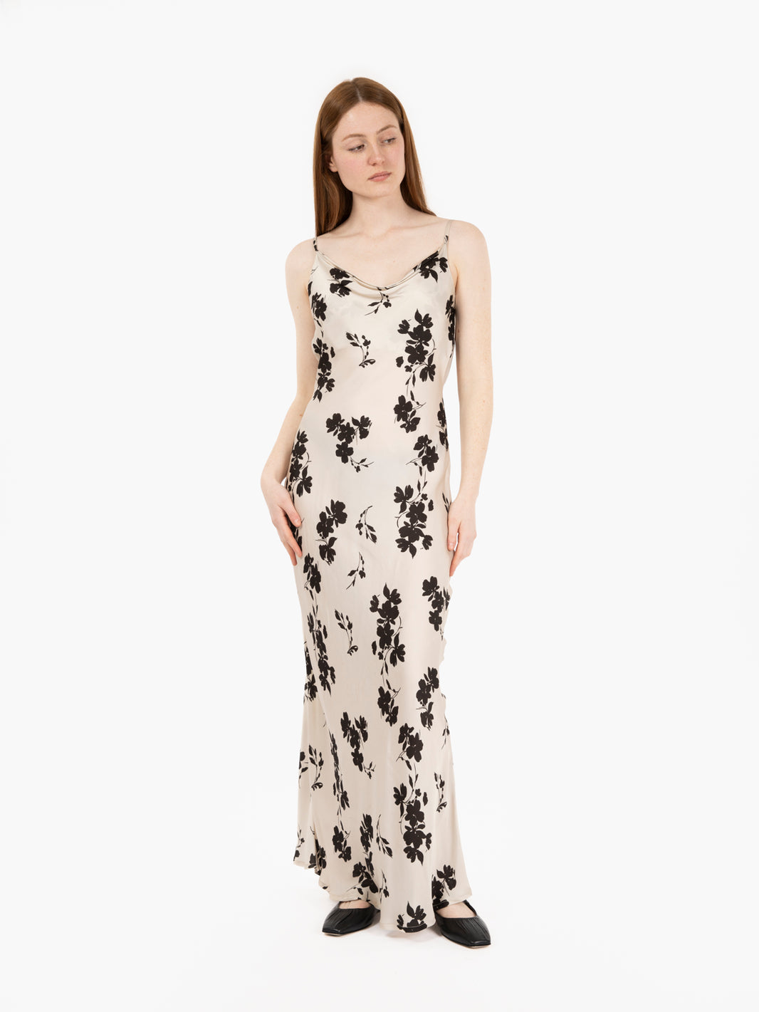 Long dress with floral pattern ice / black