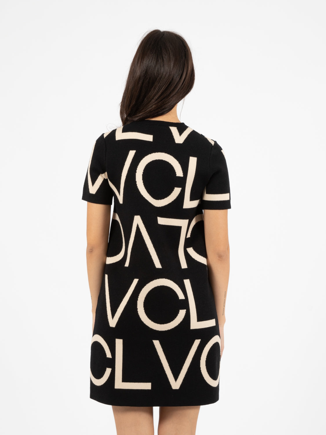 Abito maglia lettering nero / beige