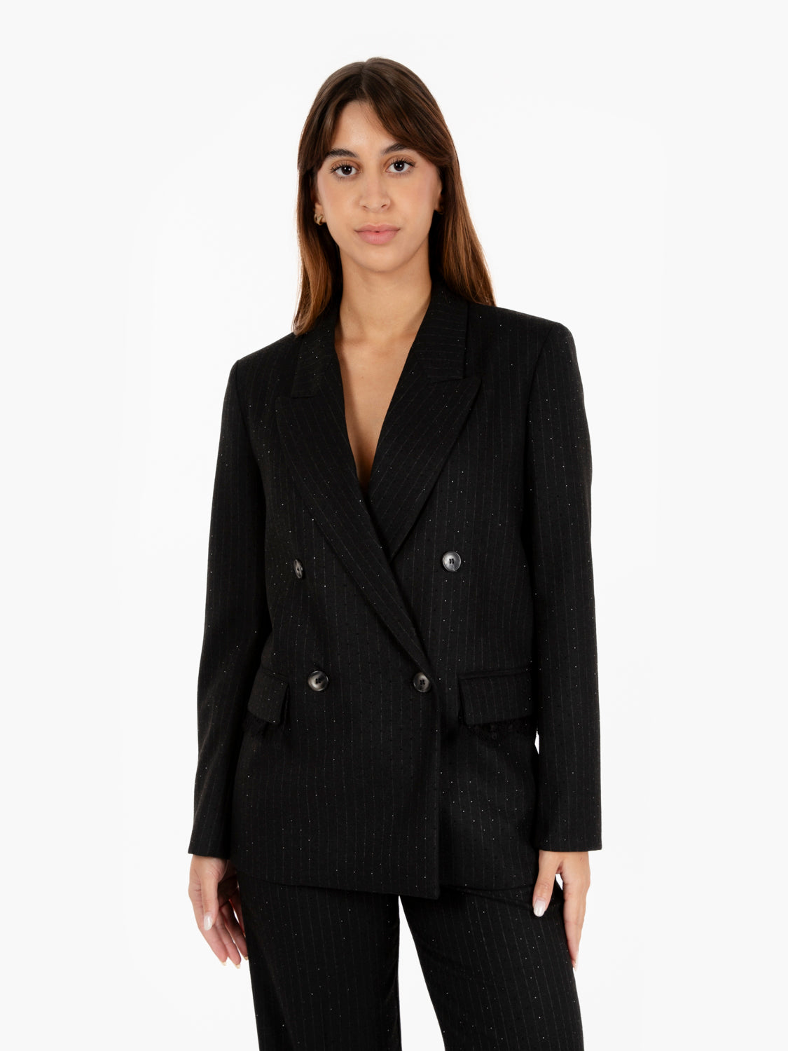 Blazer con strass gessato nero