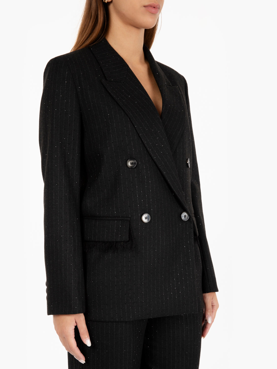 Blazer con strass gessato nero