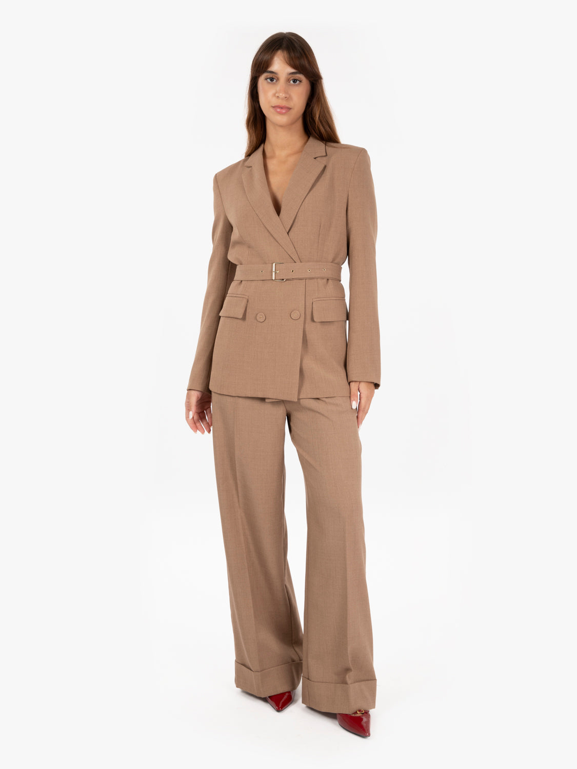 Blazer doppiopetto con cintura beige