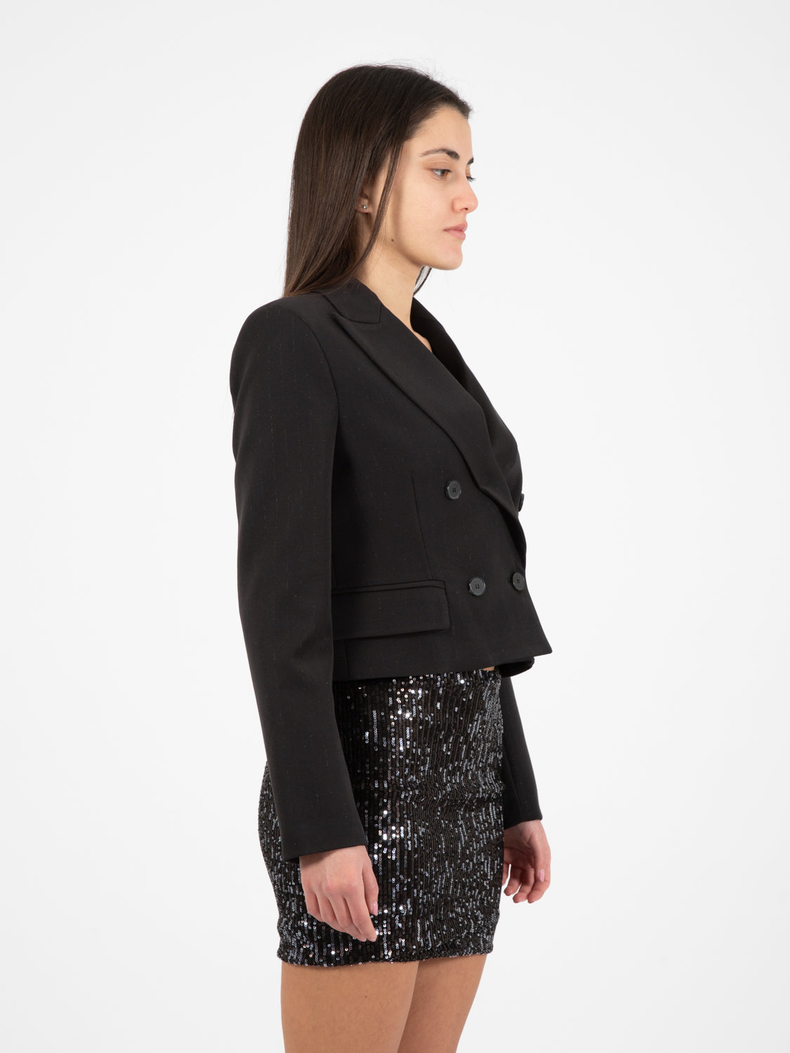 Blazer doppiopetto crop nero