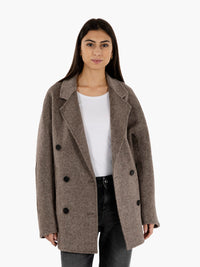 Short double-breasted dark brown coat