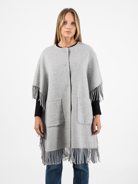 Cappotto in lana con frange grigio melange