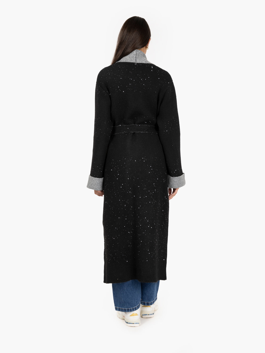 Cappotto in maglia con paillettes nero / grigio