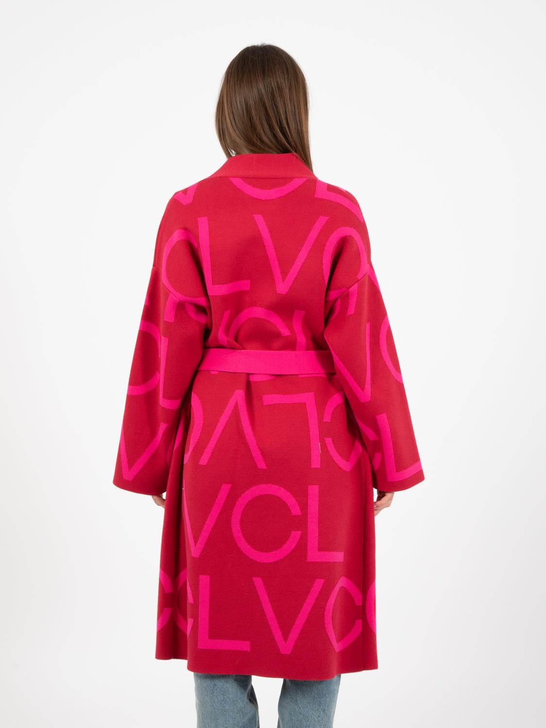 Cappotto in maglia logo lettering rosso / fuxia