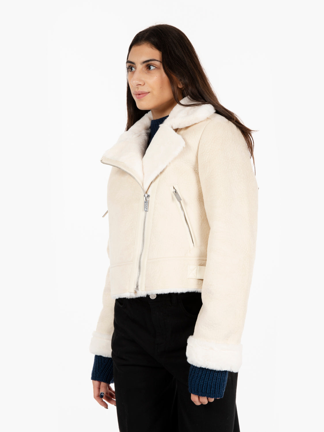 Ecomontone chiodo crop bianco
