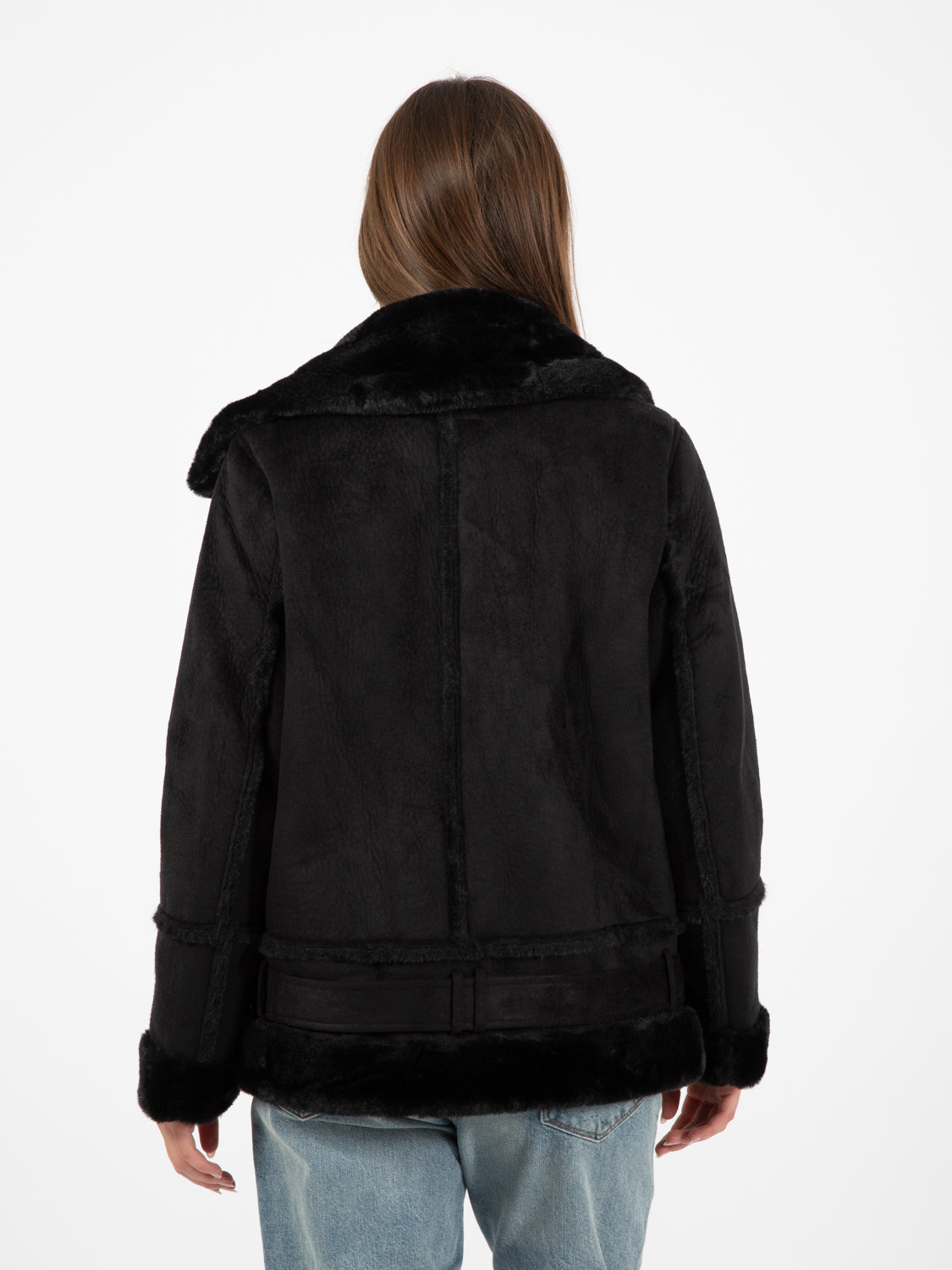Black biker style eco-sheepskin