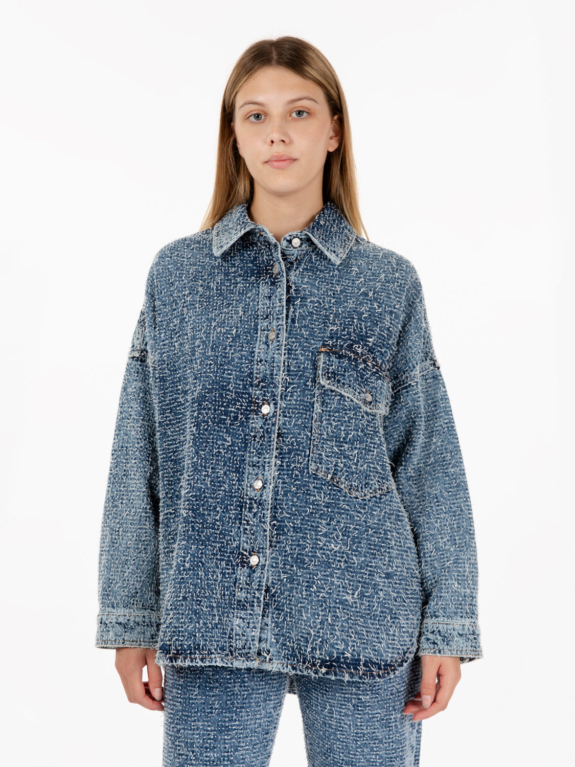 Giacca in denim operato blu