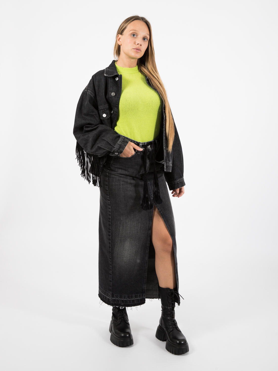 Black fringed denim jacket
