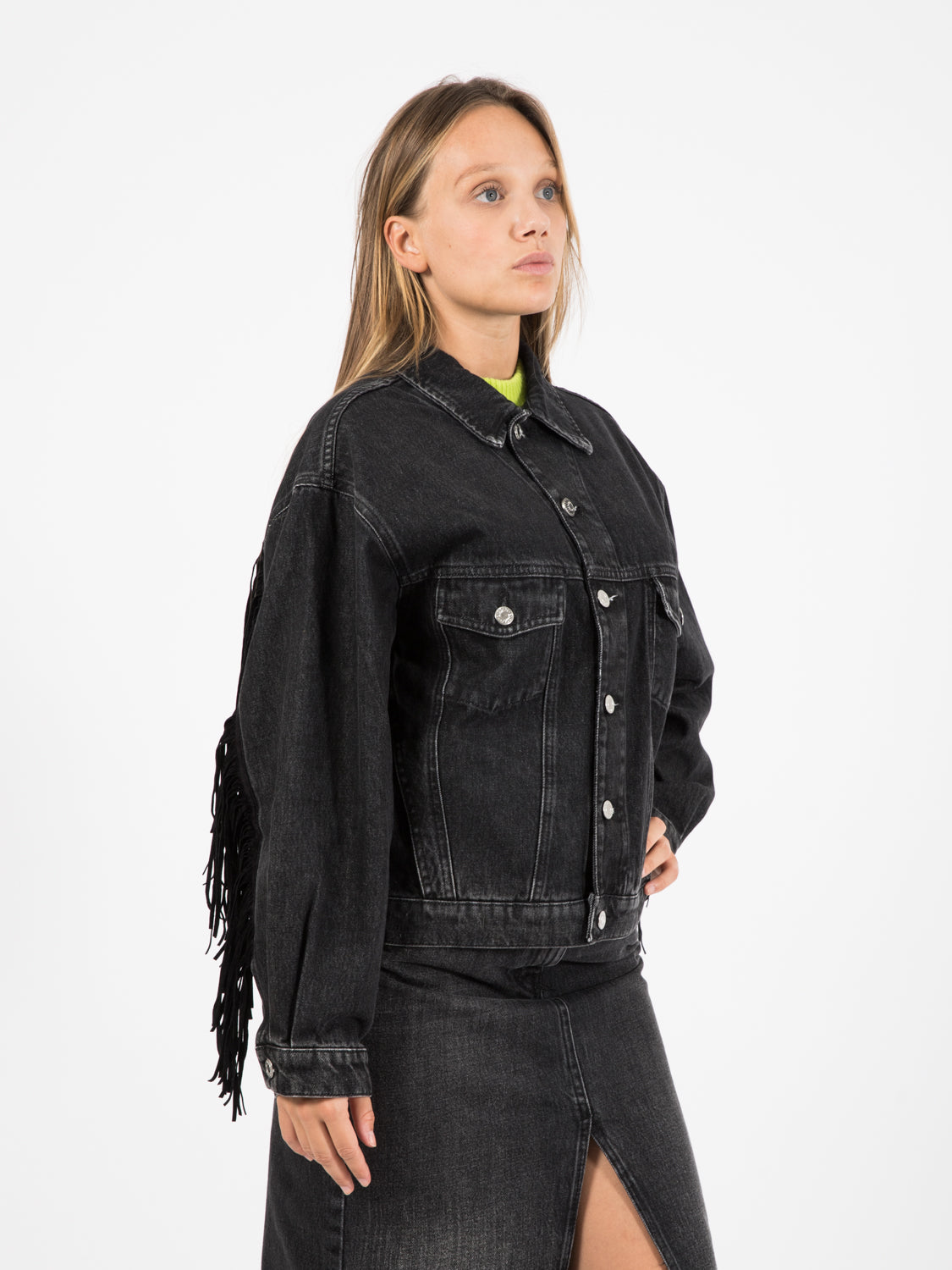 Black fringed denim jacket
