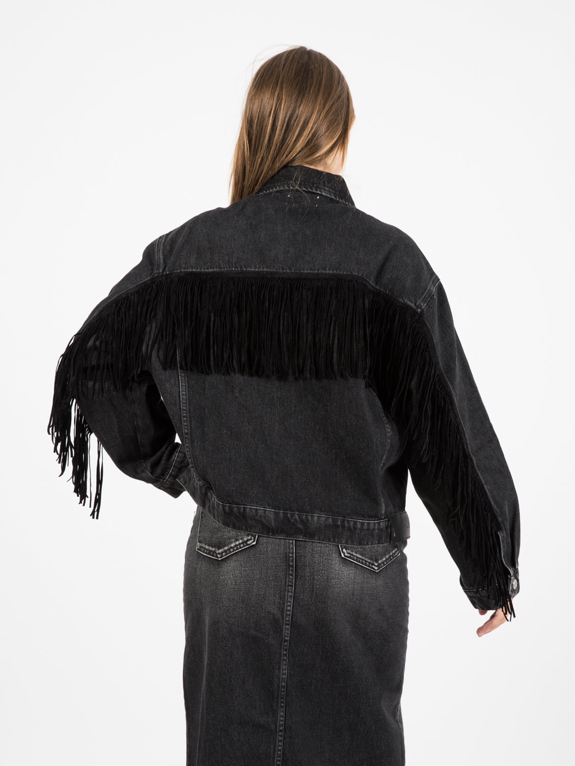 Black fringed denim jacket