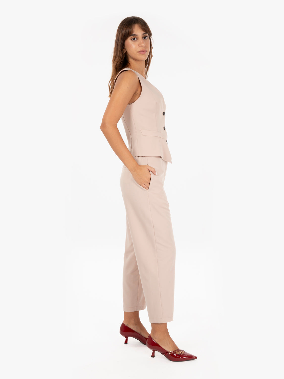 Gilet monopetto cipria