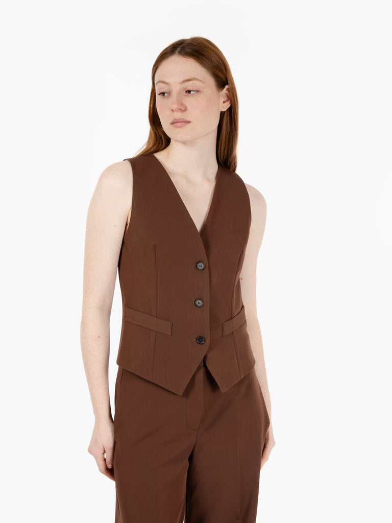 VICOLO - Gilet monopetto misto viscosa moro