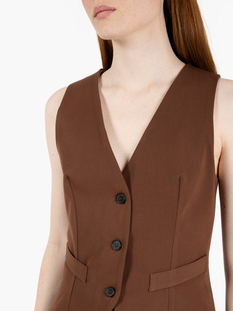 VICOLO - Gilet monopetto misto viscosa moro