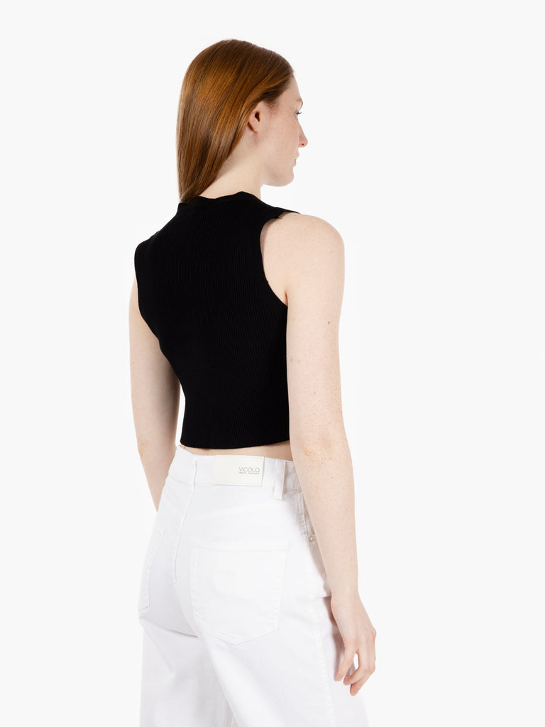 VICOLO - Gilet scollo a V cropped nero