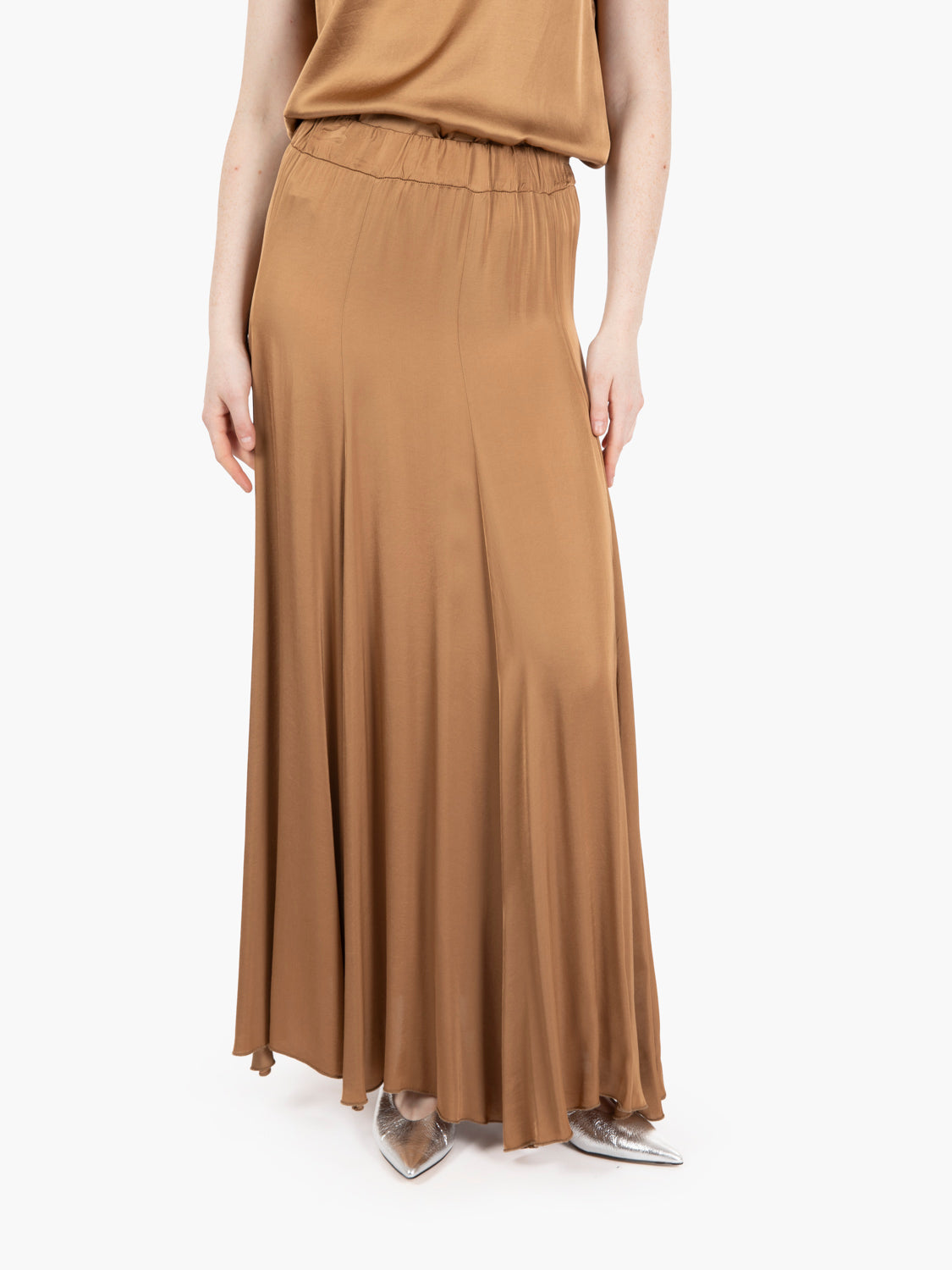 Cognac satin long skirt