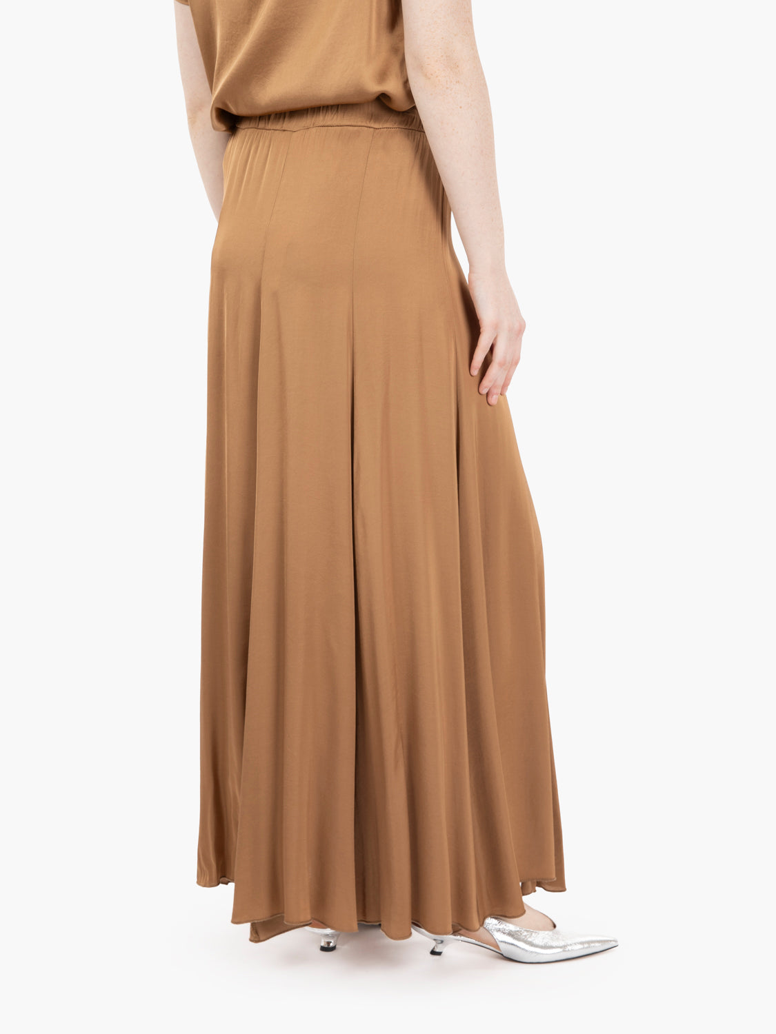 Cognac satin long skirt