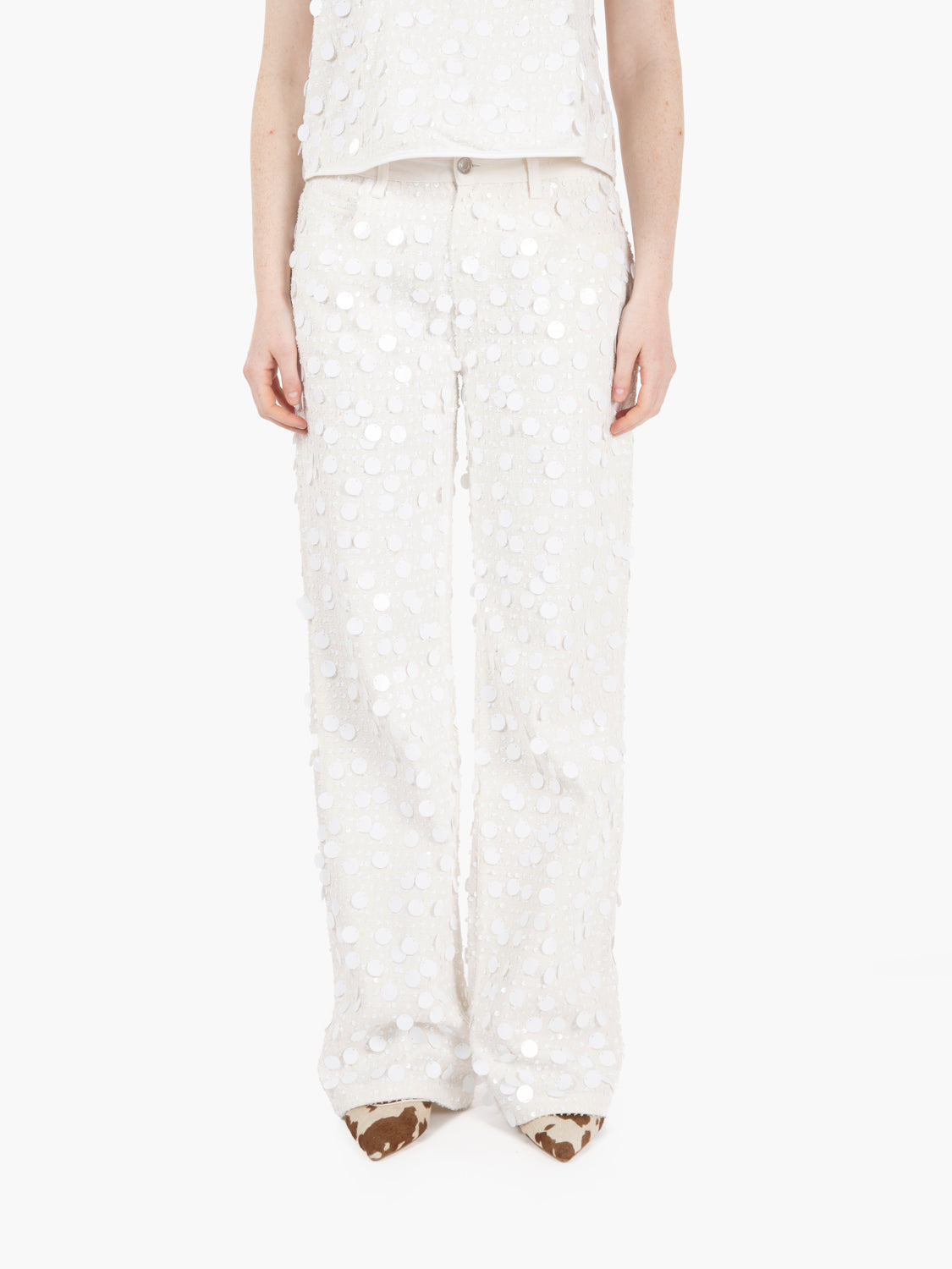 Jeans con paillettes bianco
