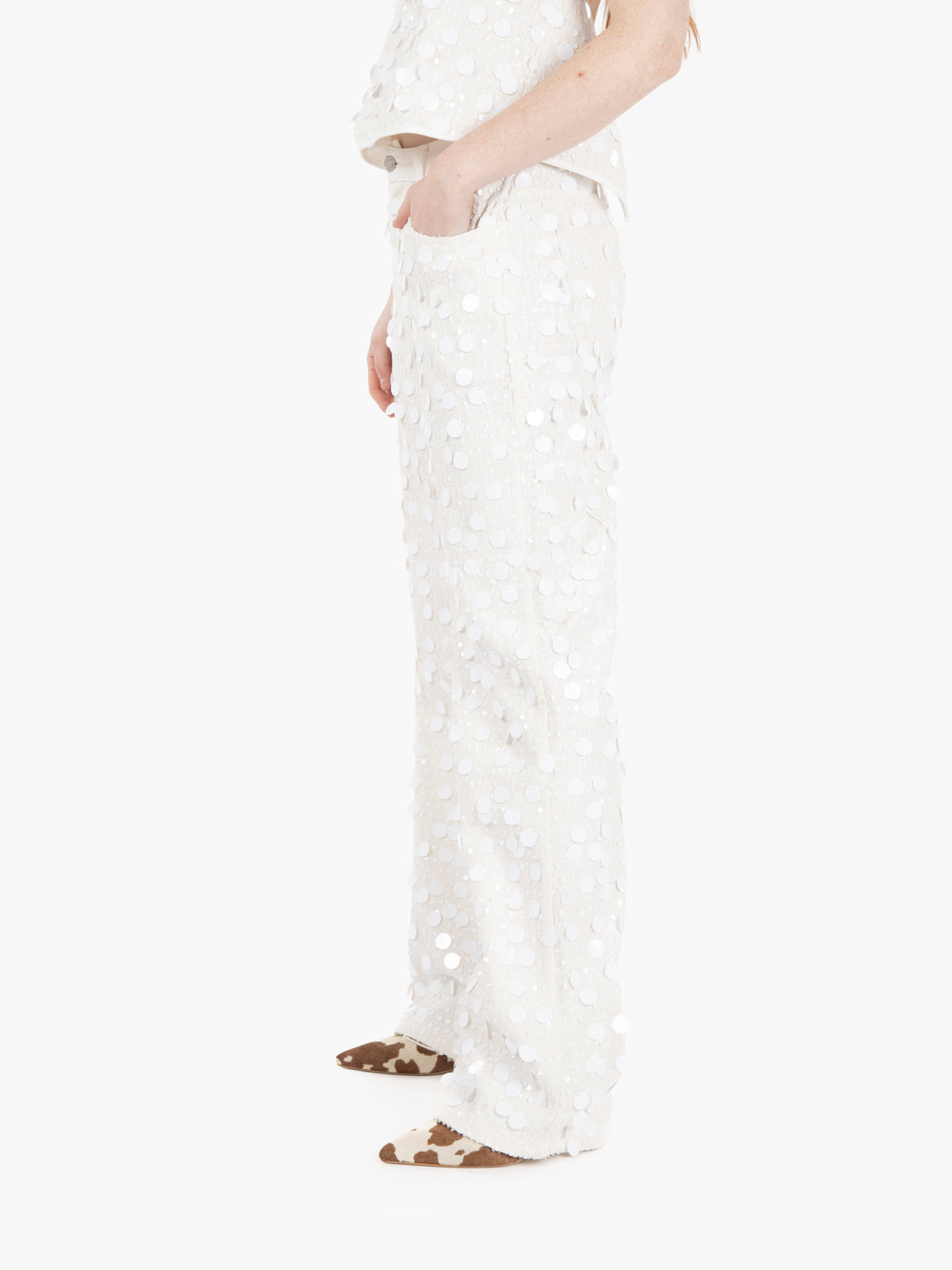 Jeans con paillettes bianco