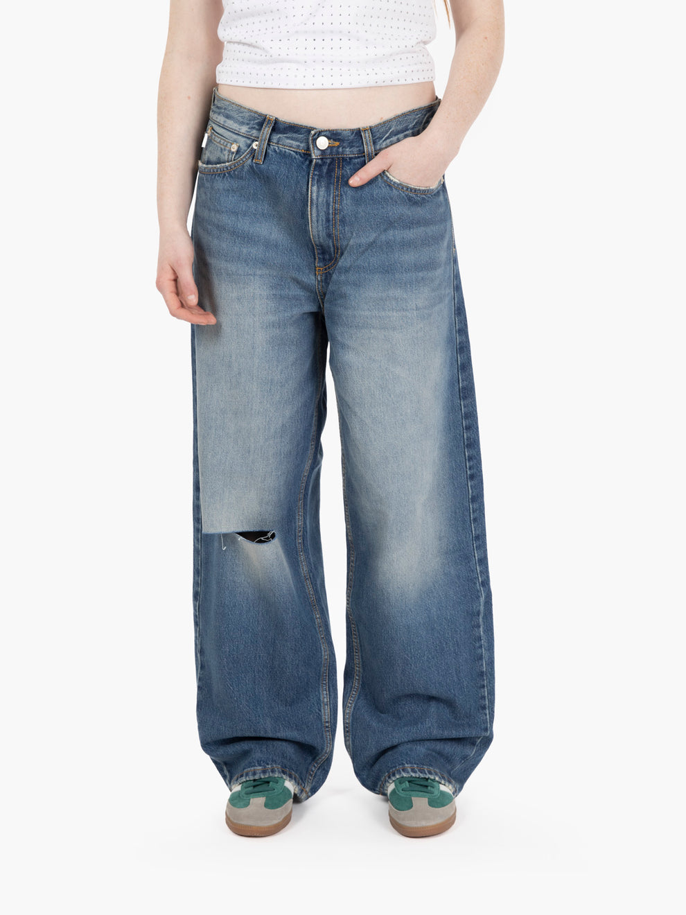 Jeans largo Xenobia vita bassa denim blu
