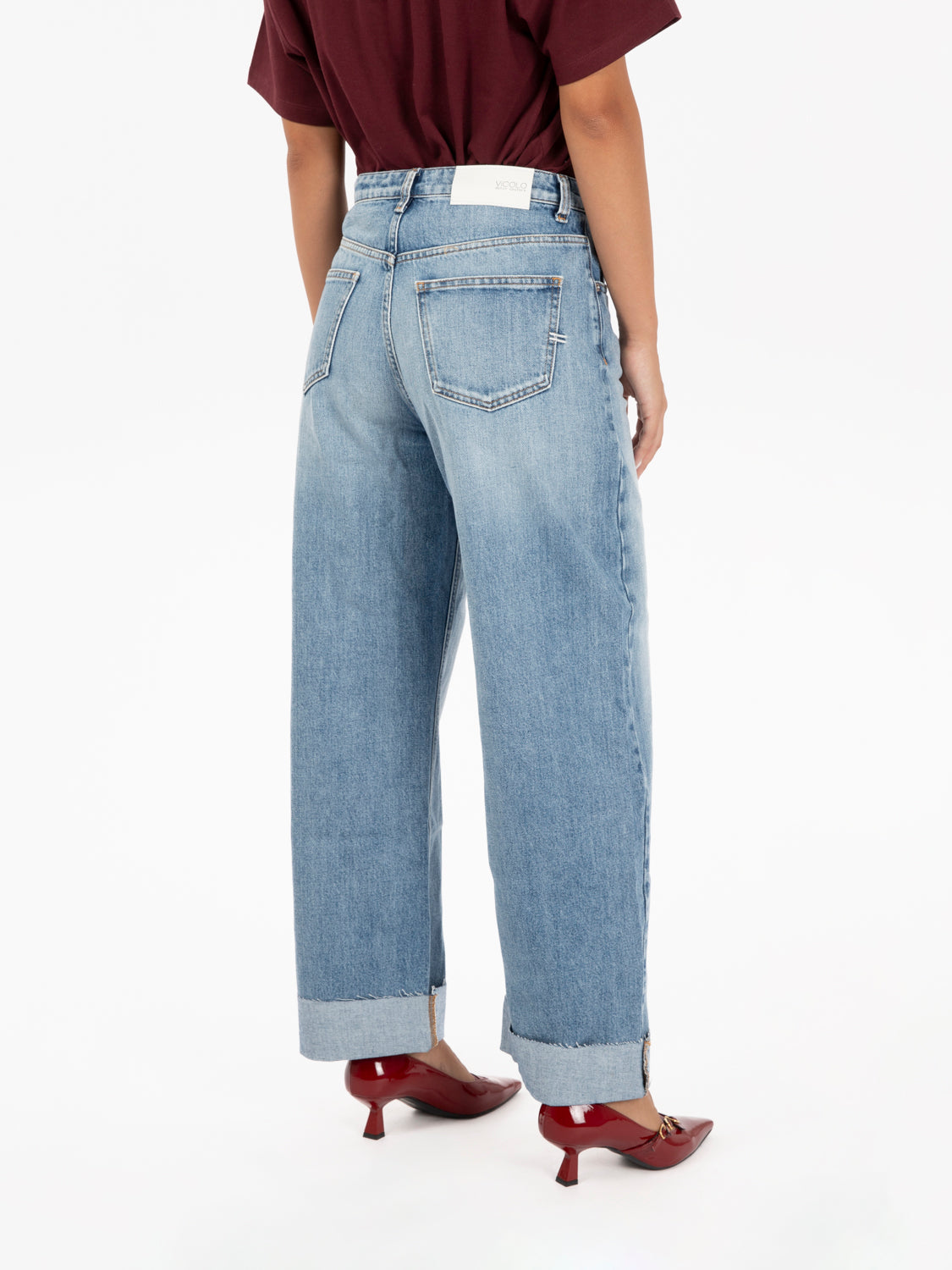 Jeans loose fit con risvolto denim blu