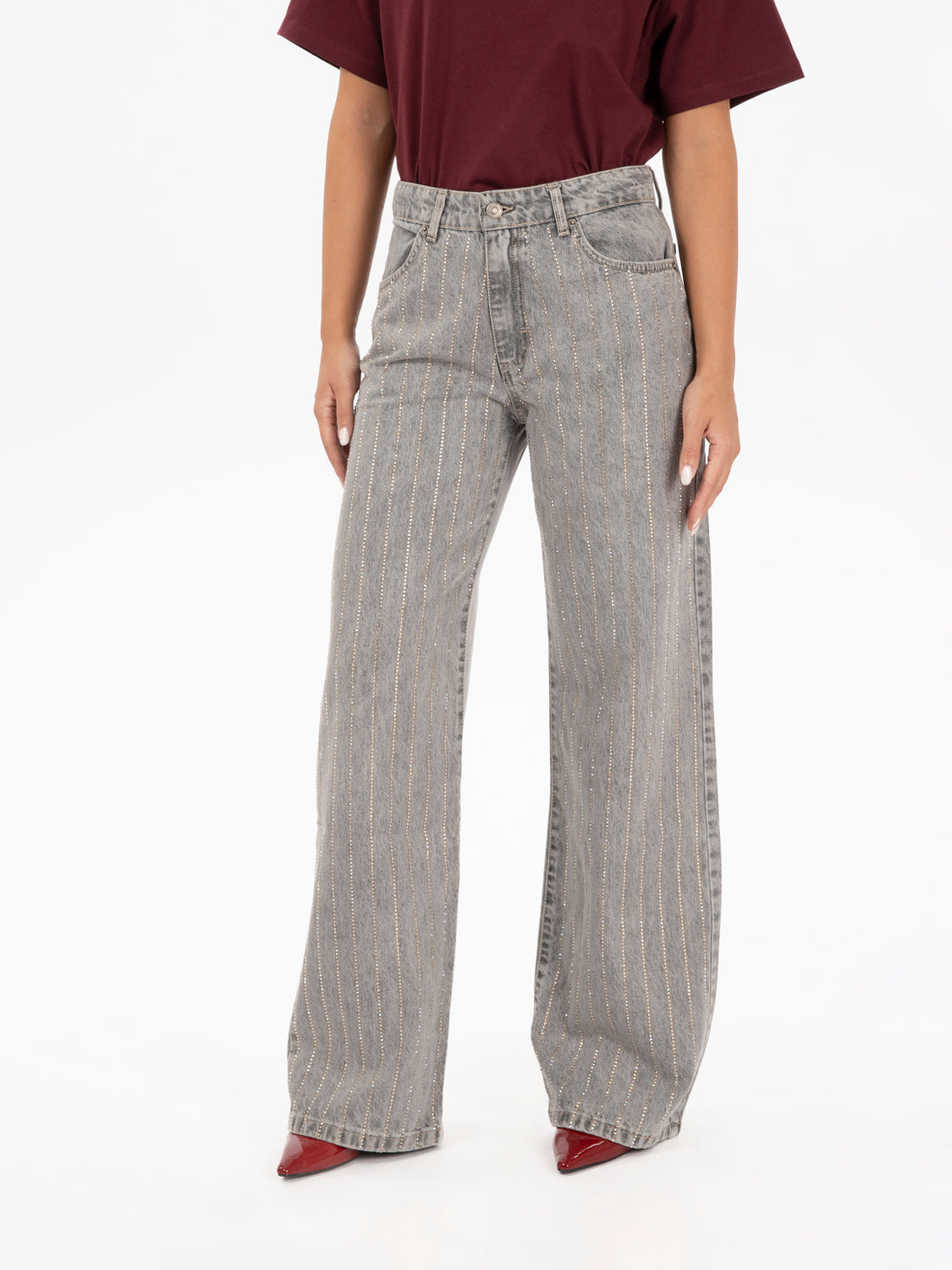 Jeans swarosky gessato grigio