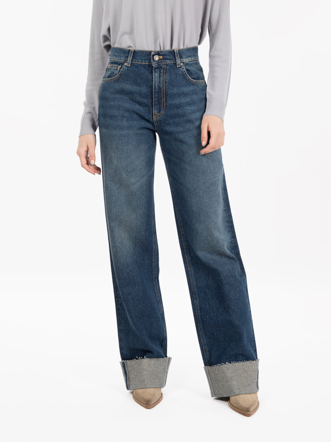 Jeans wide Alex con risvolto blu medio