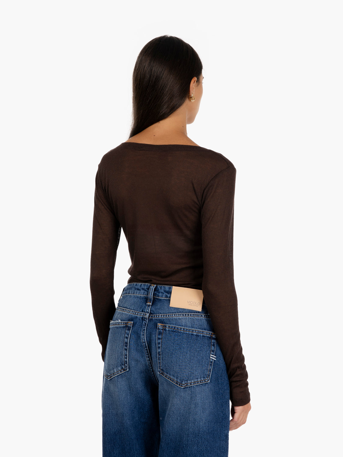 Maglia serafino misto cashmere moro