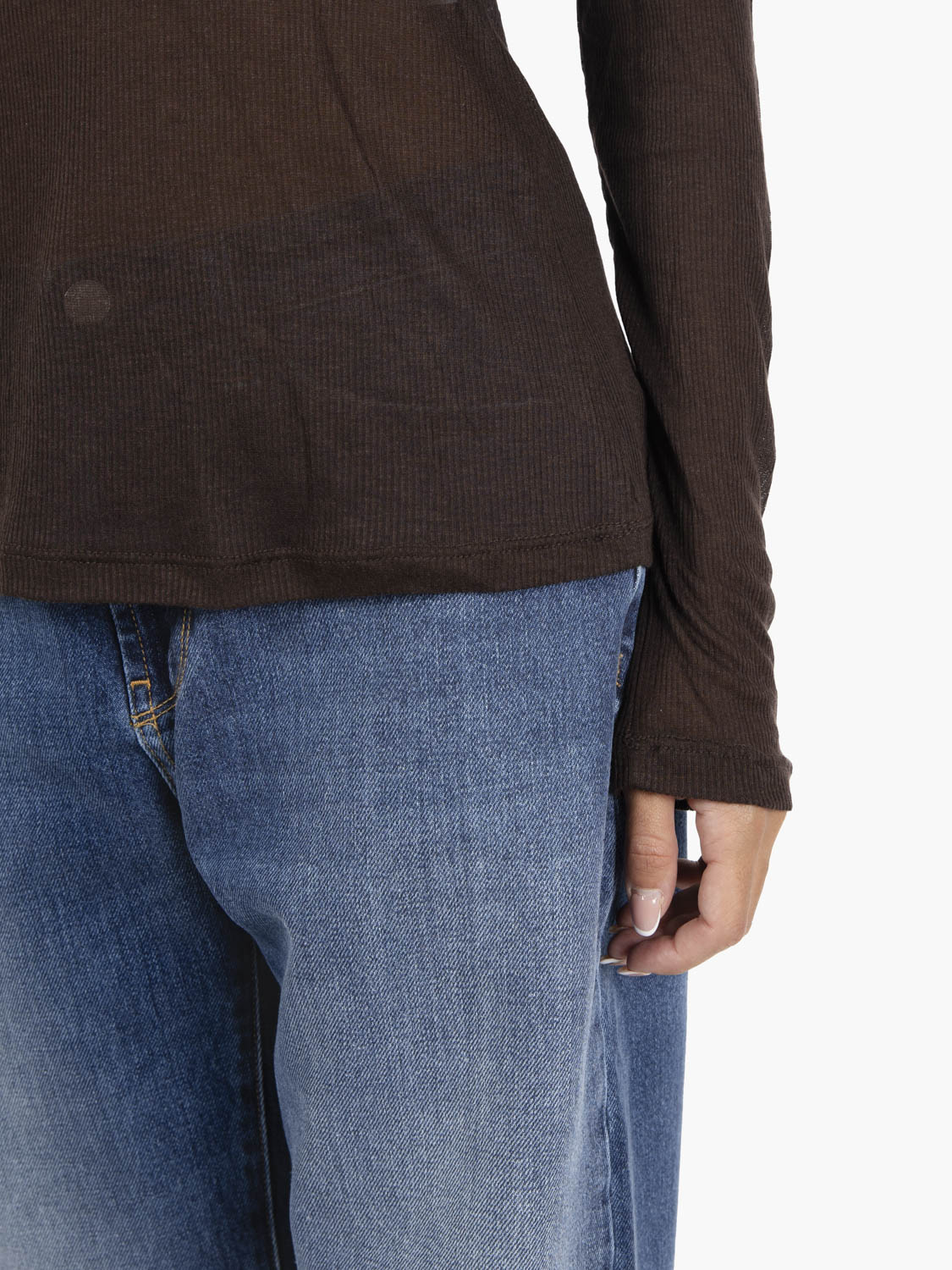 Maglia serafino misto cashmere moro