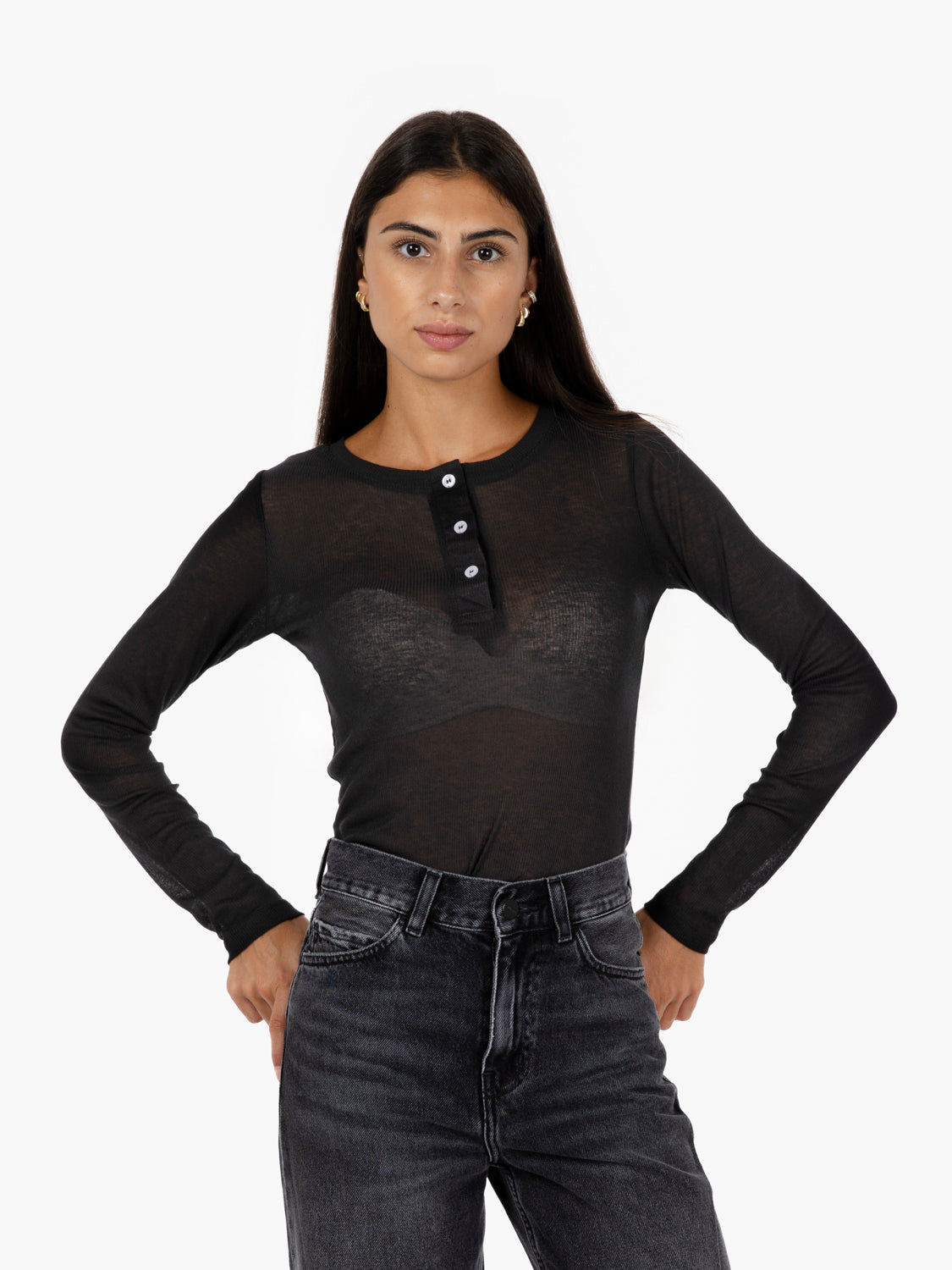 Maglia serafino misto cashmere nero
