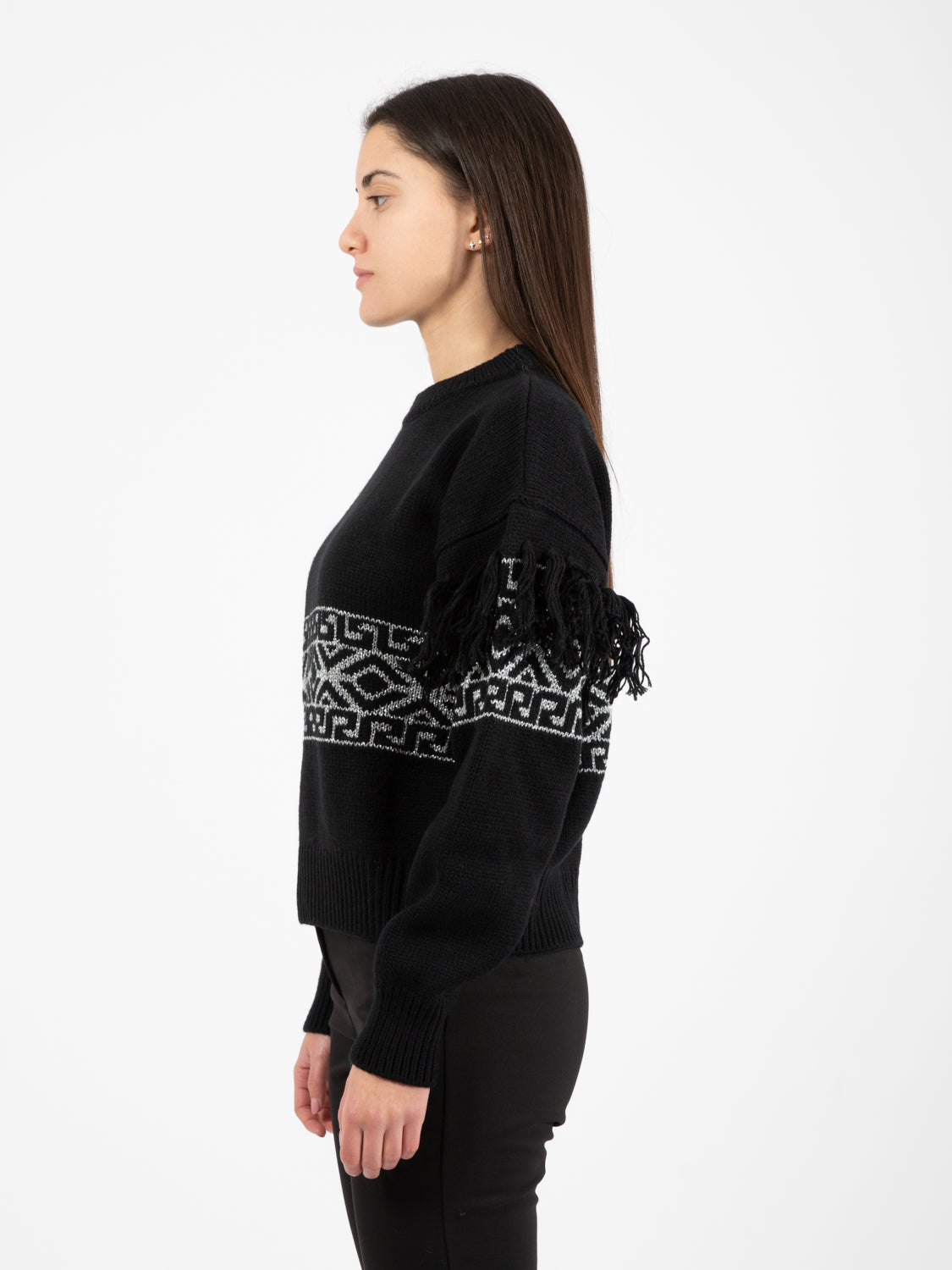 Maglione con frange nero