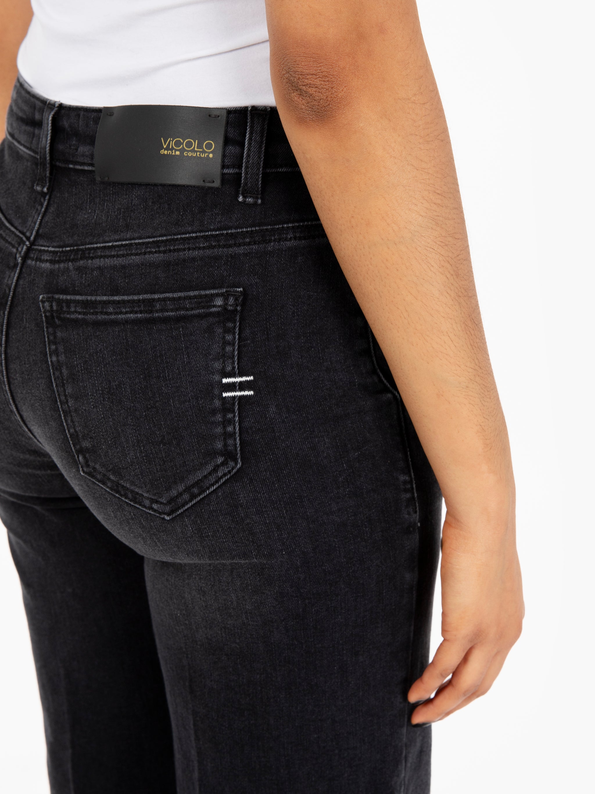 Pantalone wide in denim Elena grigio