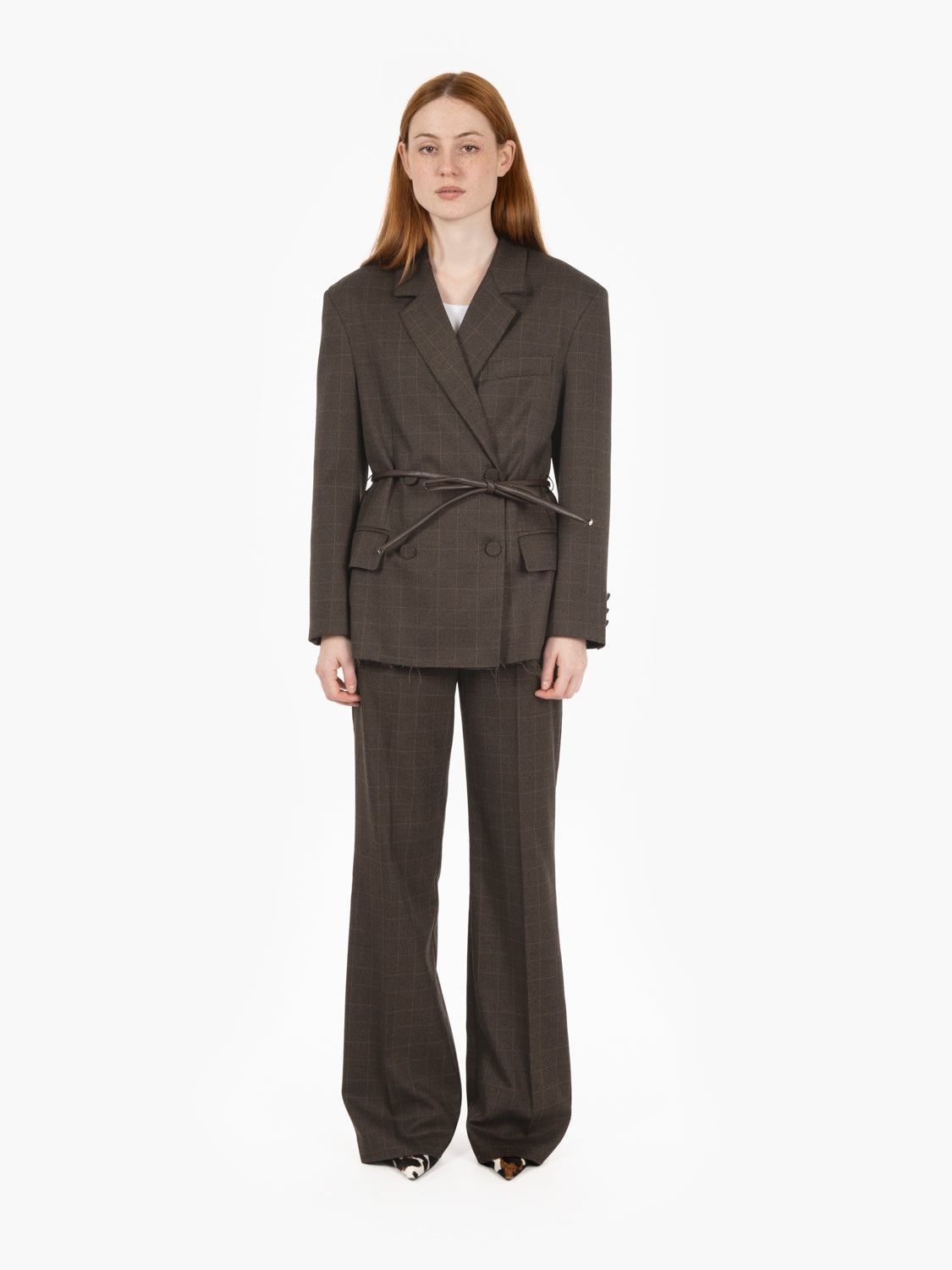 Blazer check con cintura moro
