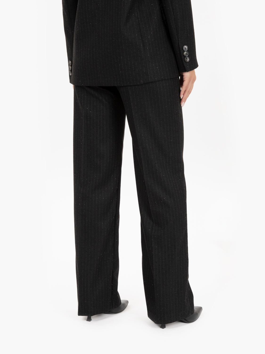 Pantaloni con strass motivo gessato neri