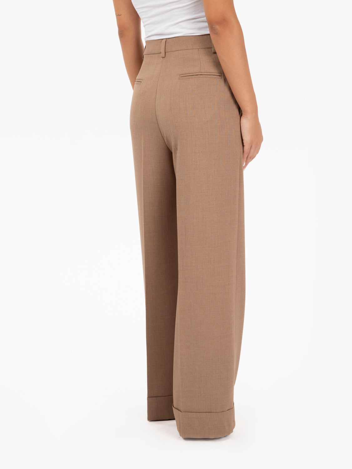 Pantaloni palazzo con risvolto beige