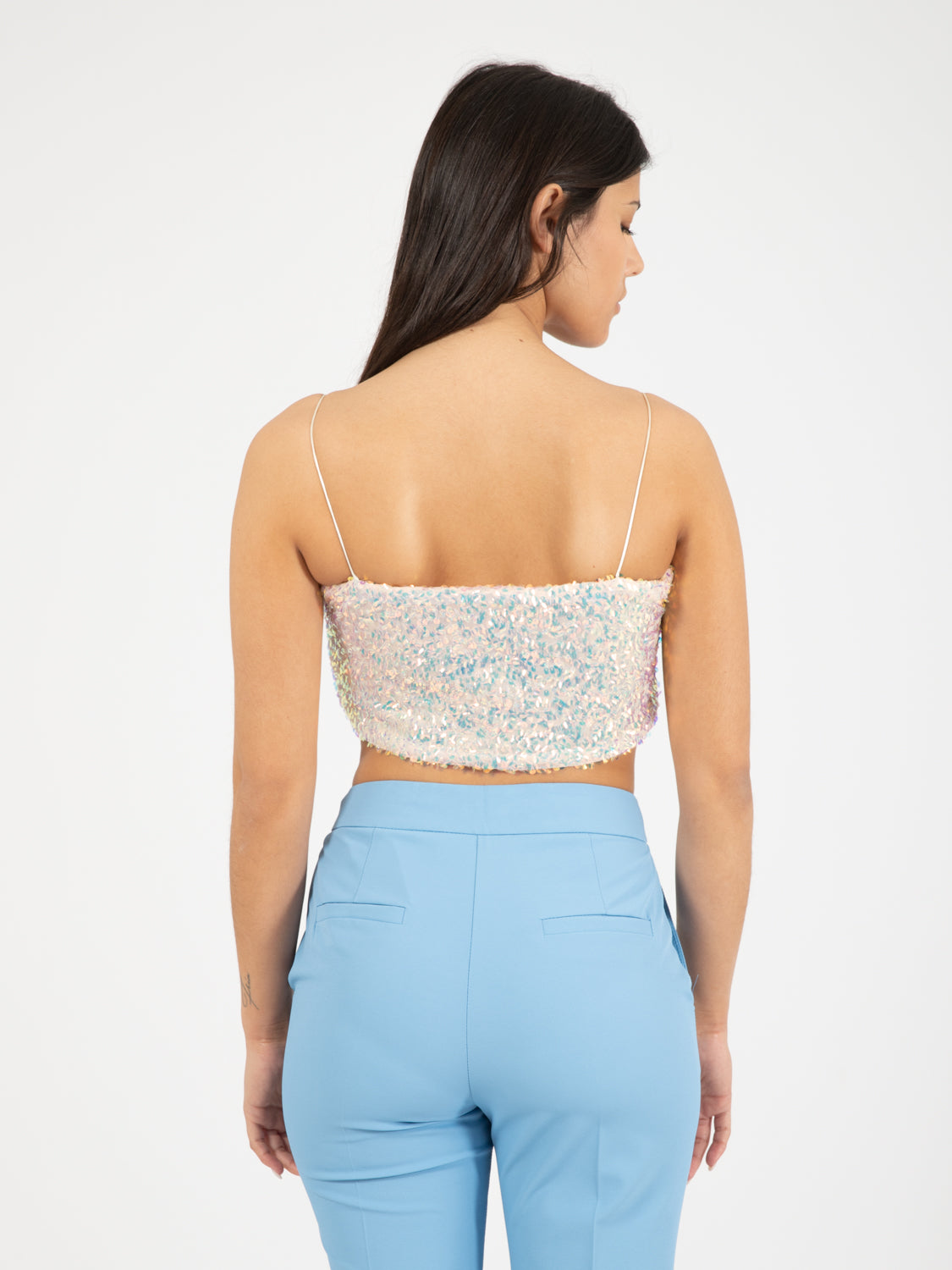 Crop top with iridescent sequins
