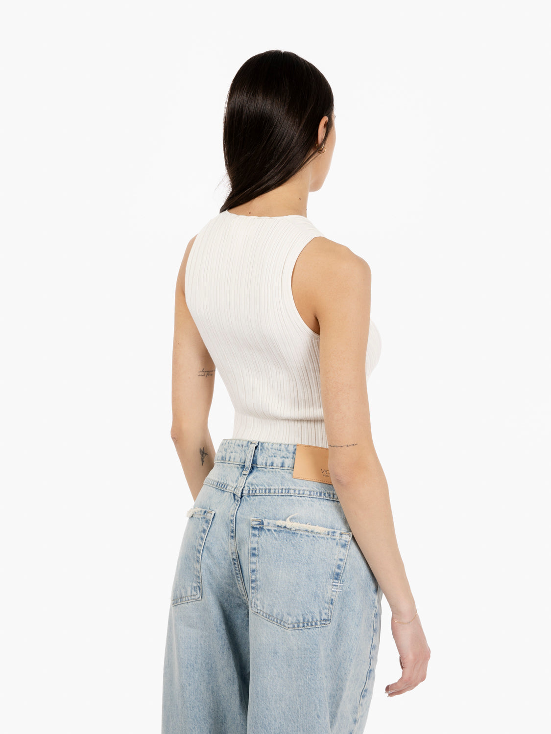 Top in maglia a costine bianco