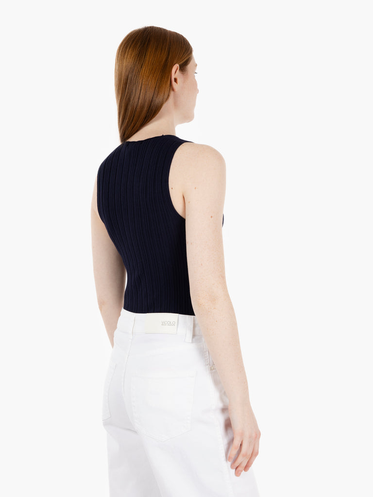 VICOLO - Top in maglia a costine blu