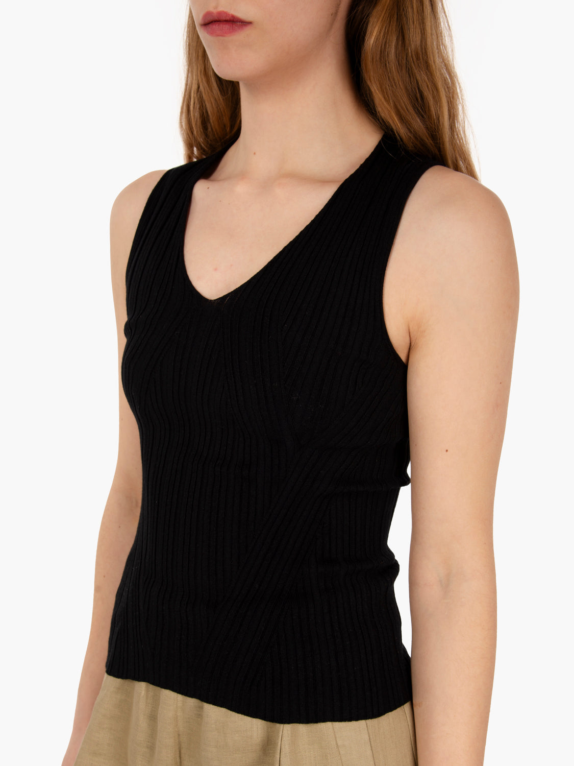 Top in maglia a costine nero