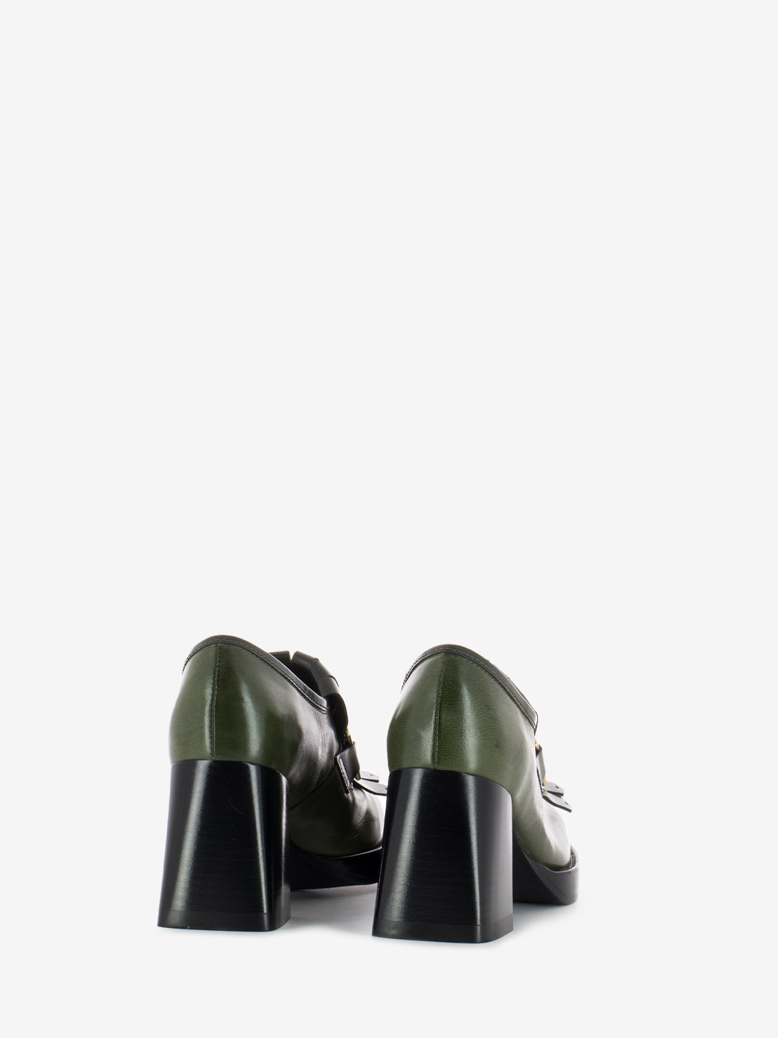 Mocassini con tacco alto in pelle verde