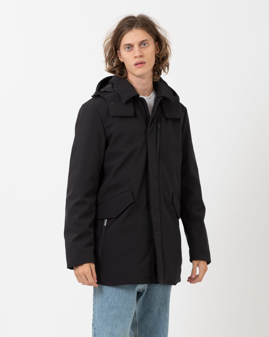Woolrich Barrow mac soft shell coat in black STIMM