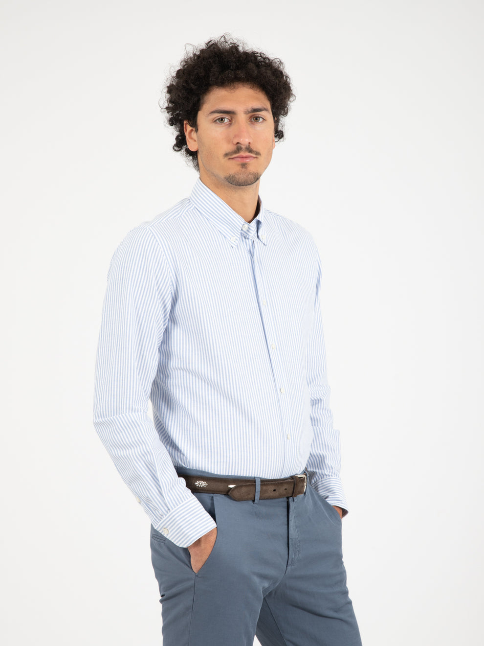 Camicia button down a righe bianco / blu