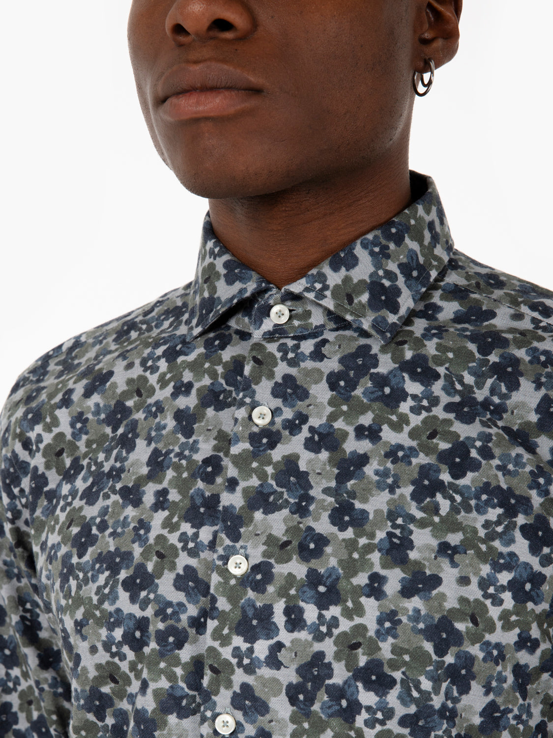 Green/blue floral patterned shirt