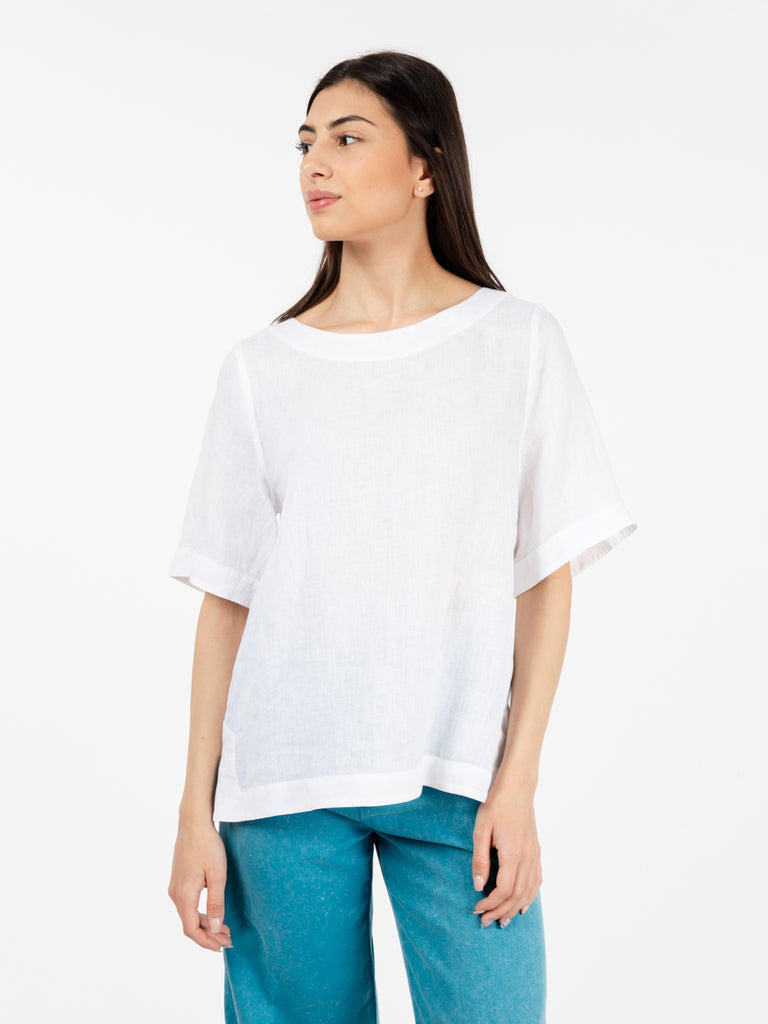 XACUS - Camicia fiamma in lino bianca