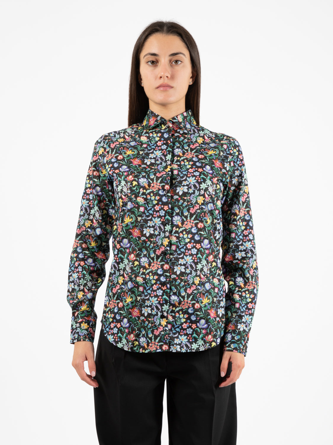 Camicia Pina popeline fantasia fiorita nero